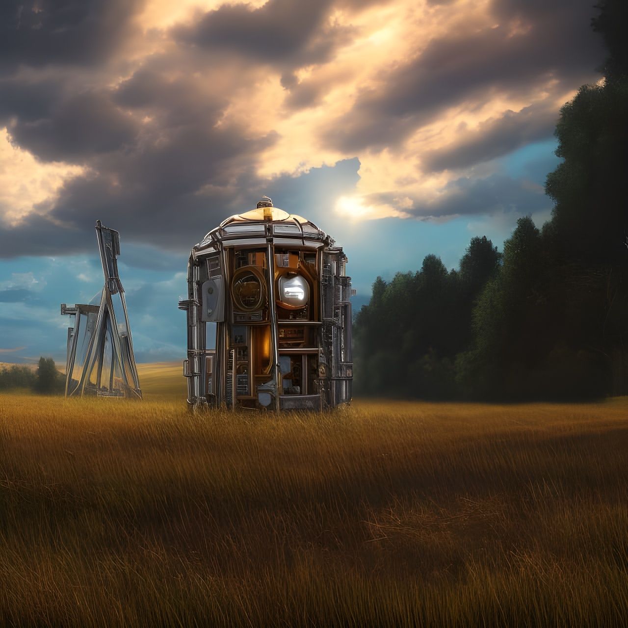 Complex Portal Machine in a Field, Detailed Render