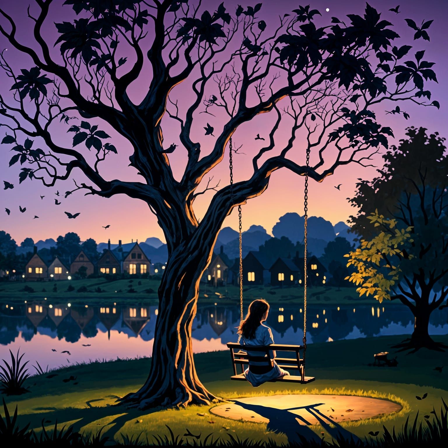 Solitary Figure on a Swing at Dusk