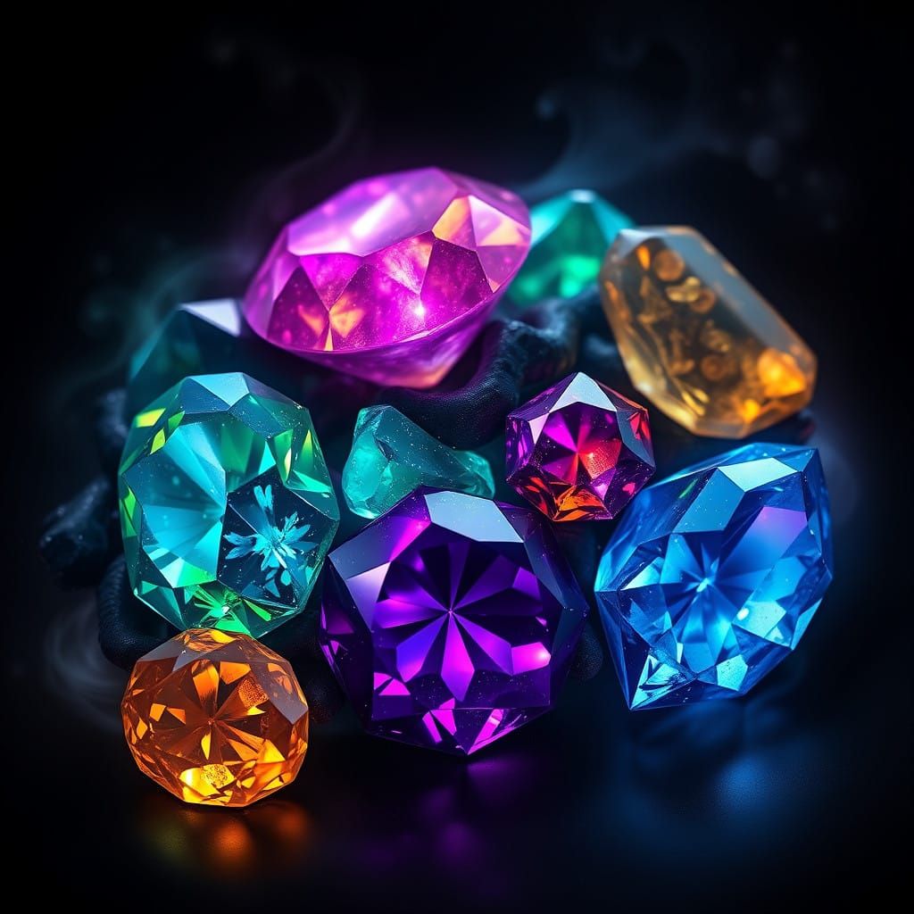 Vibrant Gemstones in Mysterious Realm