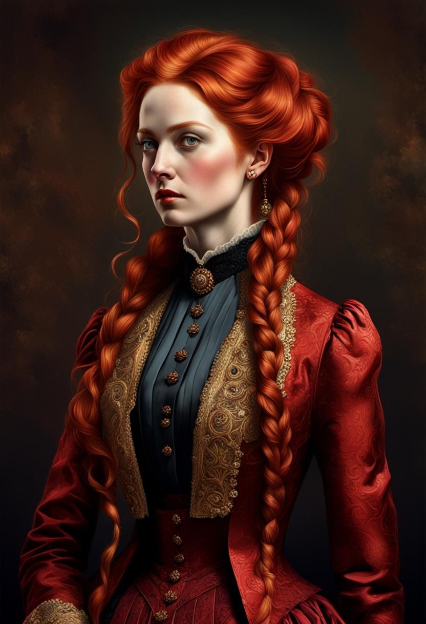 Victorian Redhead: Hyperrealistic Portrait of Wealthy Woman