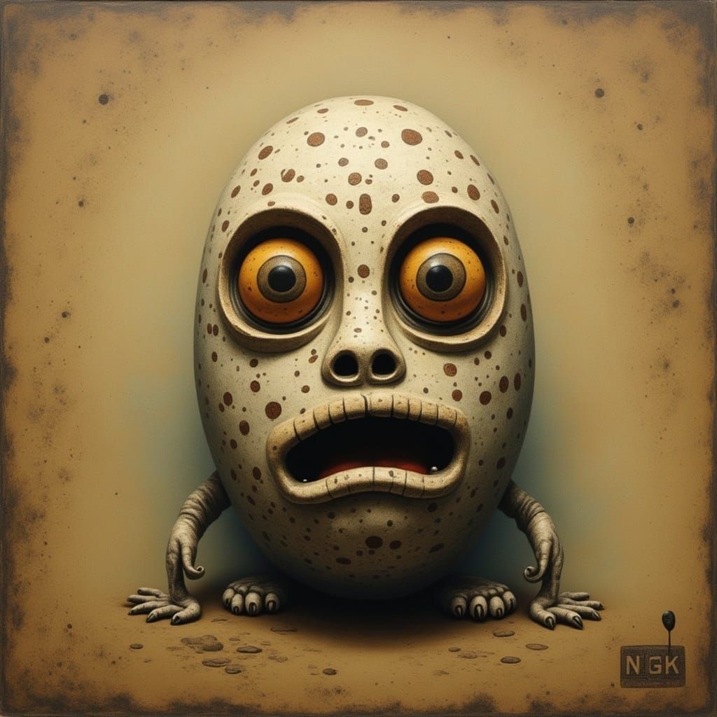 Surrealistic Egg Portrayed in Simon Bisley's Dark Art Style