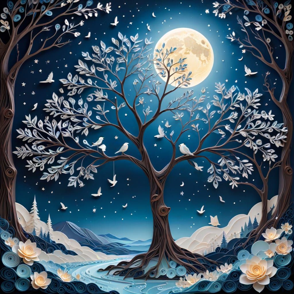 Dreamy Night in Paper Quilling Style