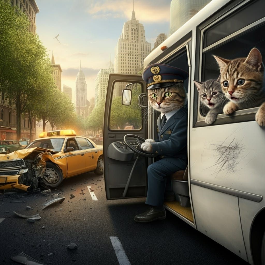 Realistic Cat Chaos Behind the Wheel
