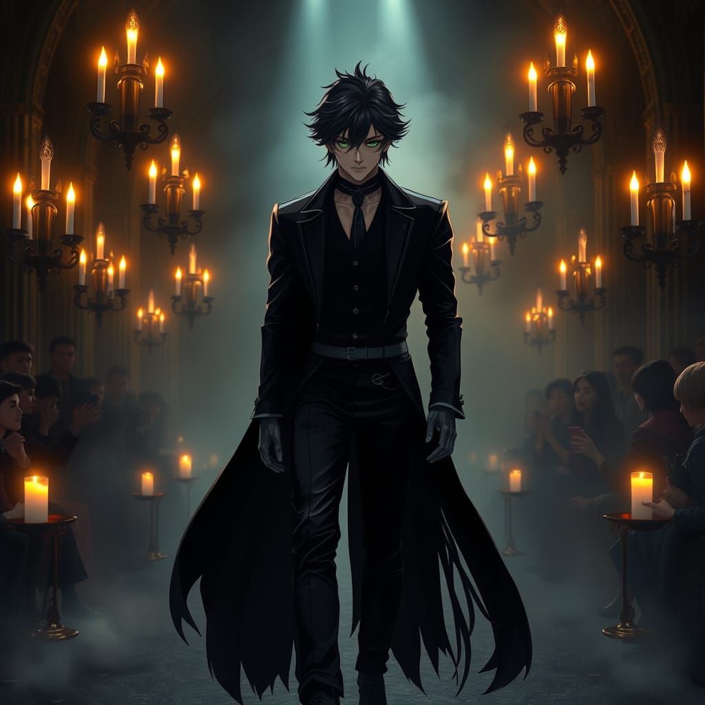 Gothic Anime Idol Strides Down a Dark, Mystical Runway