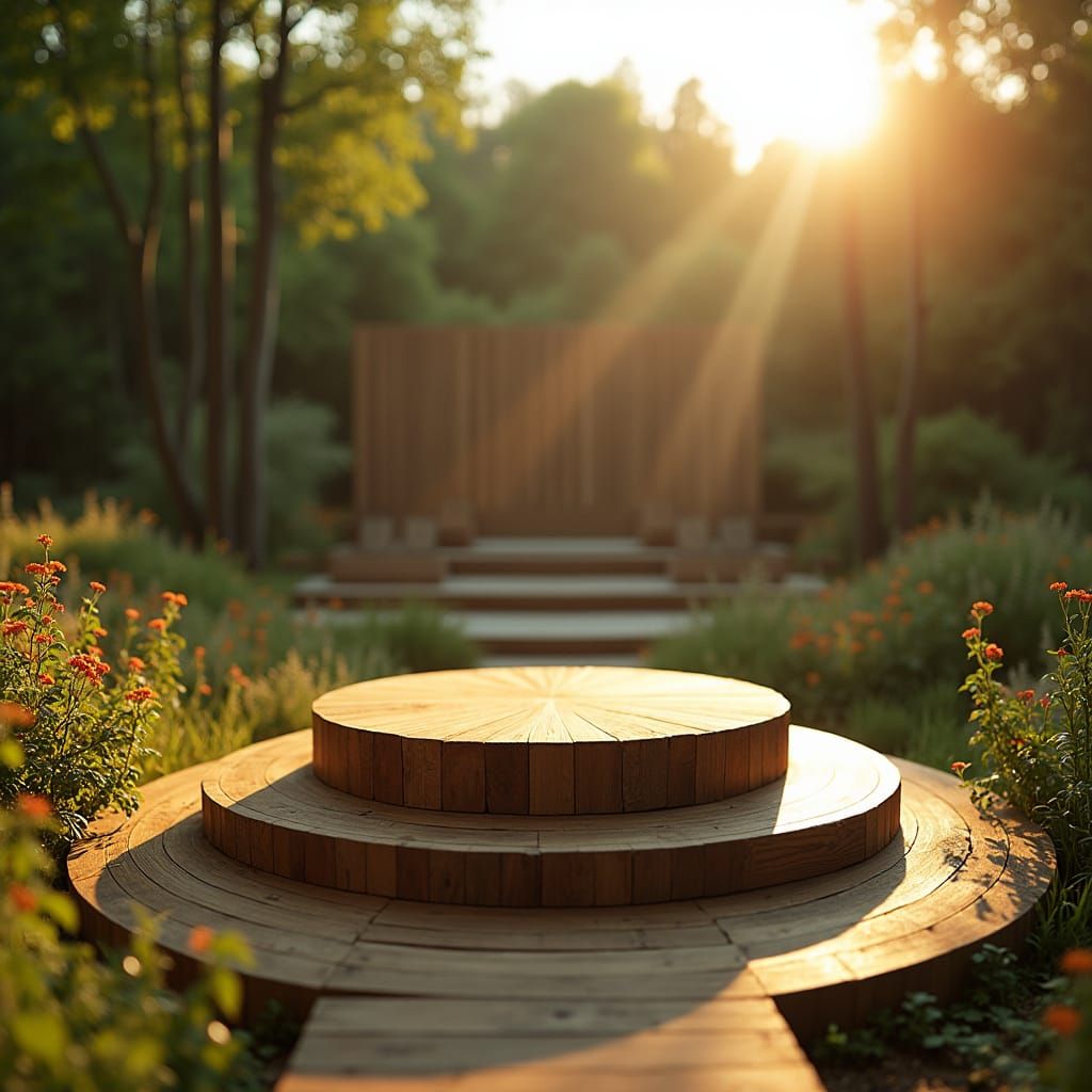 Majestic Wooden Podium Display in Summer Sunlight