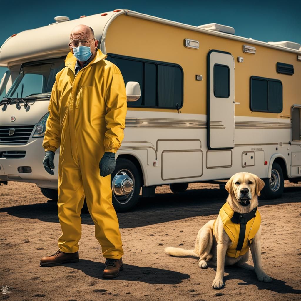 Walter White in Lab Suit Outside Motorhome