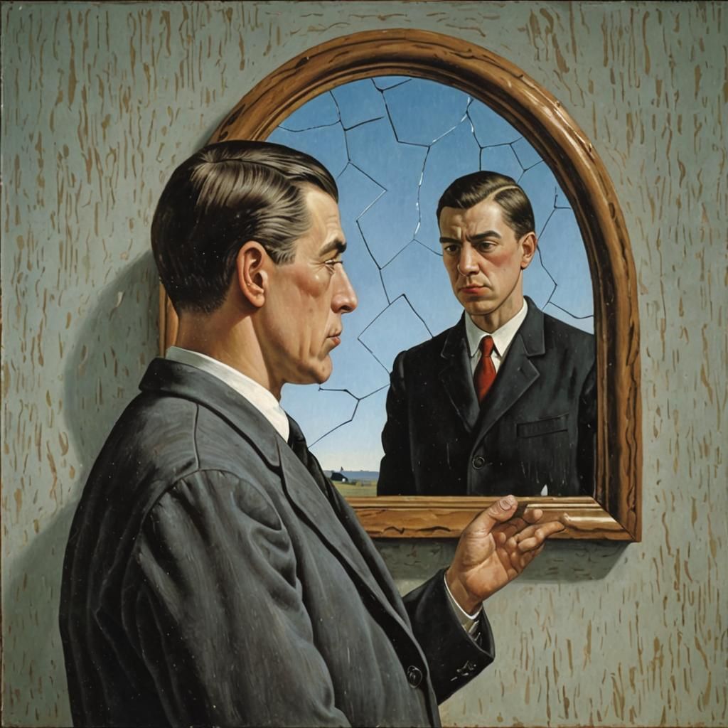 A man looking into a shattered mirror