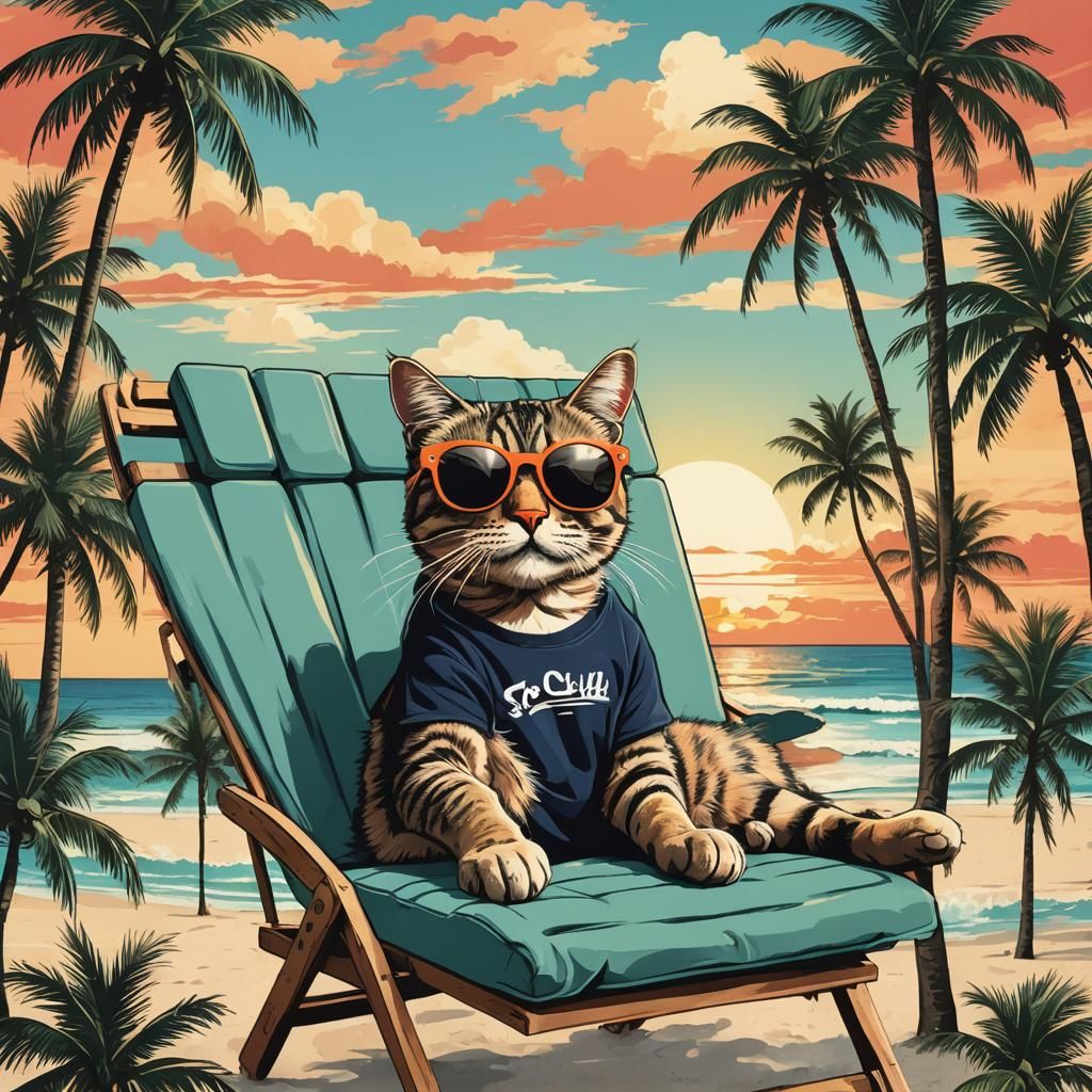 Cat in Sunglasses T-Shirt Design in Graffiti Style