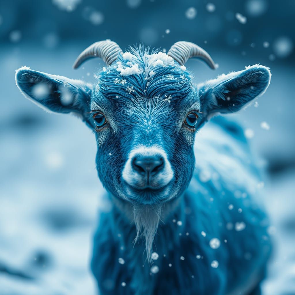 Blue Goat in Winter: Detailed Cinematic Concept Art