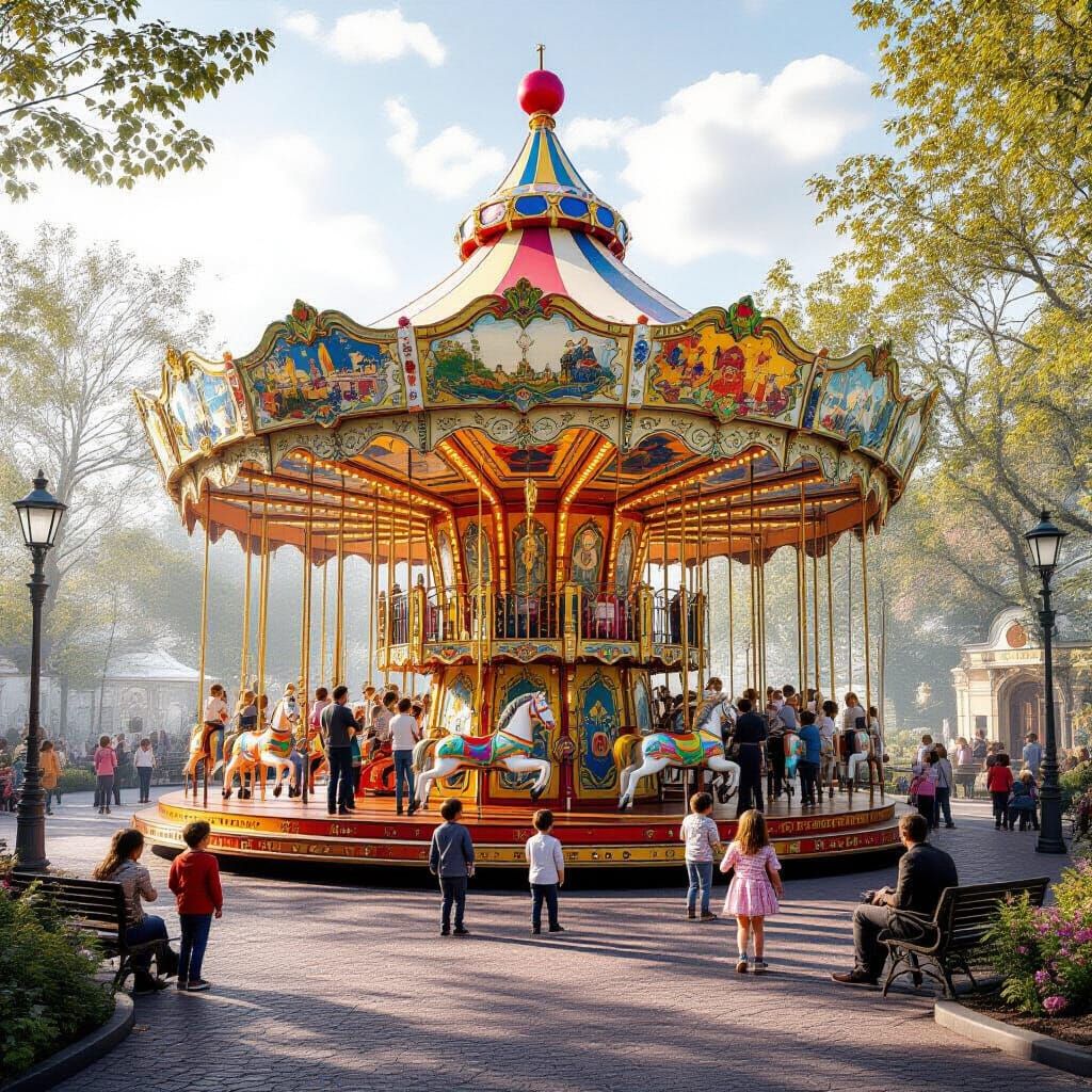Gaudi-Inspired Carousel Amidst Family Fun