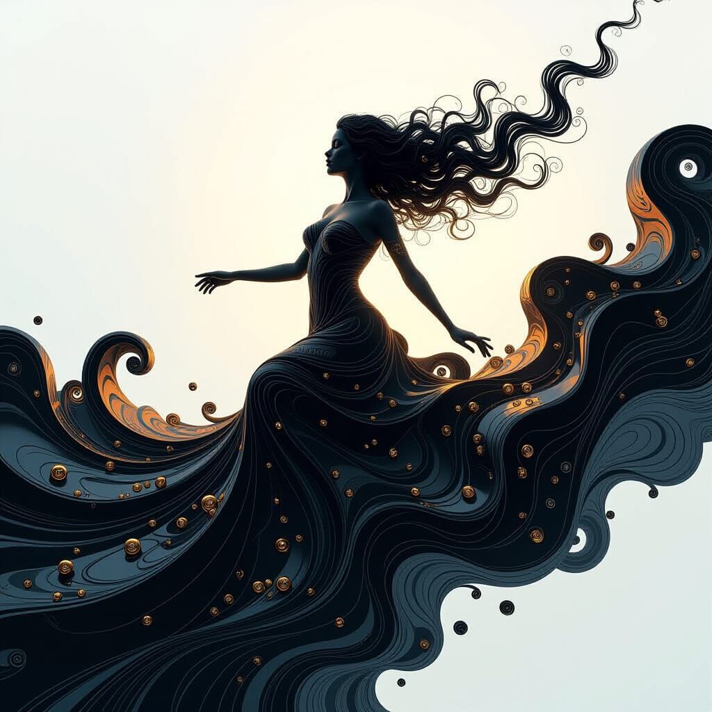 Liquid Woman Emerging from Golden Wave