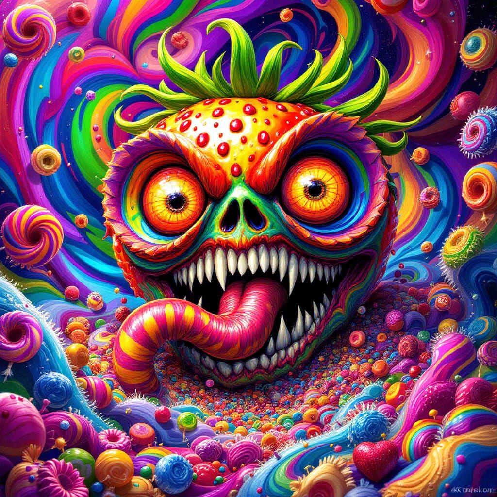 Psychedelic Monster Strawberry in Candy Vortex