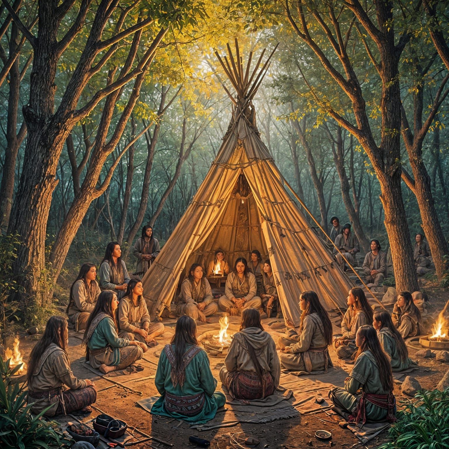Teepee Gathering: Warriors in Flickering Light