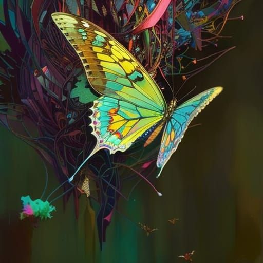 Luminescent Butterfly Made of Multicolored Particles