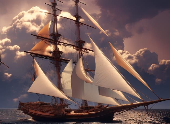 Sailing Ship Concept Art in Detailed Matte Painting