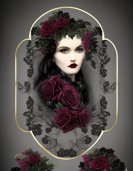 Gothic Floral Portrait in Dark Academia Style