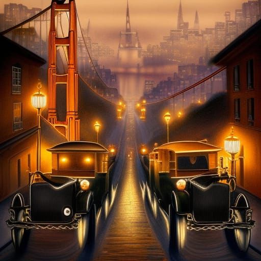 Romantic San Francisco Evening in 1920 Oil Painting