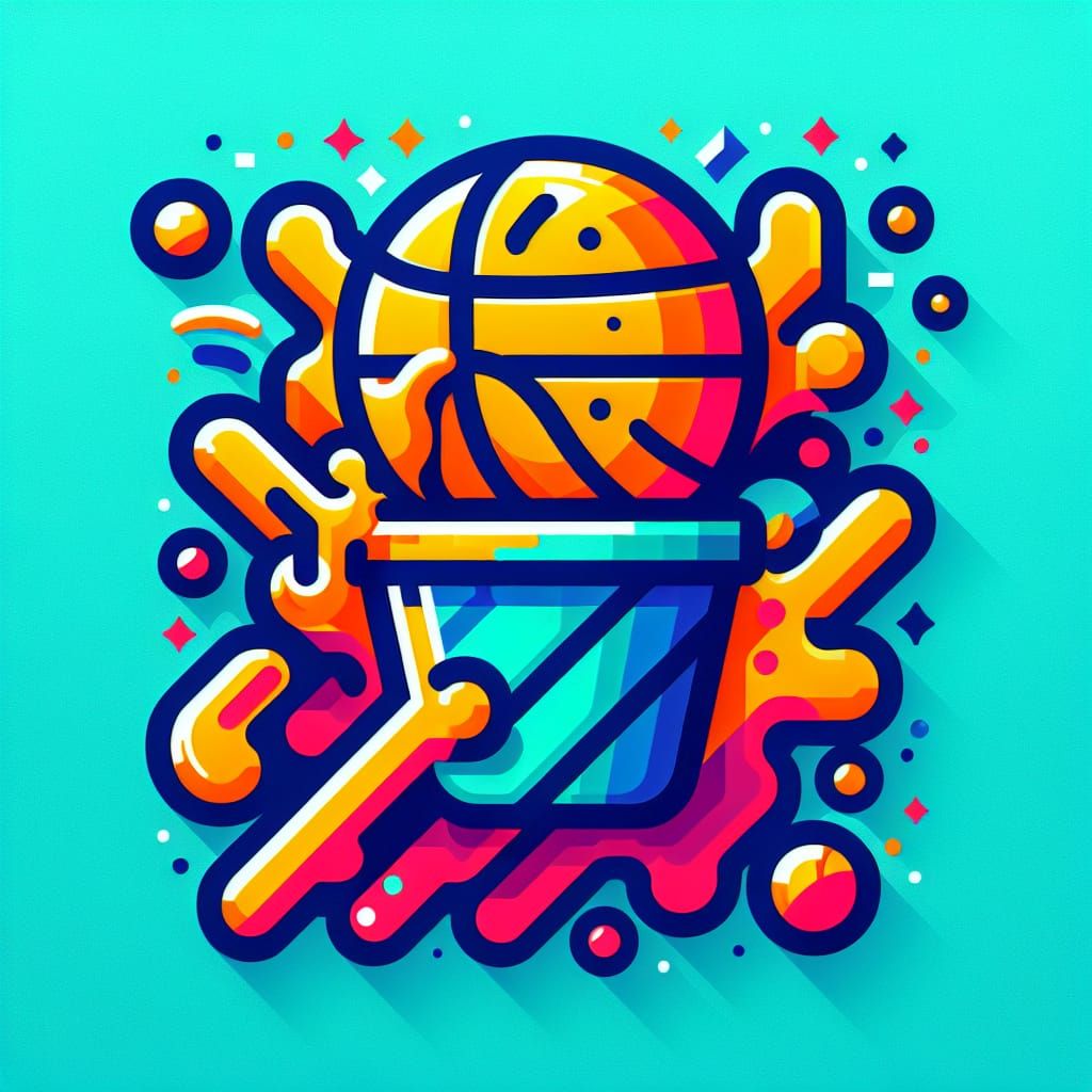 Cartoon Bucket Basketball Logo in Pop Art Style