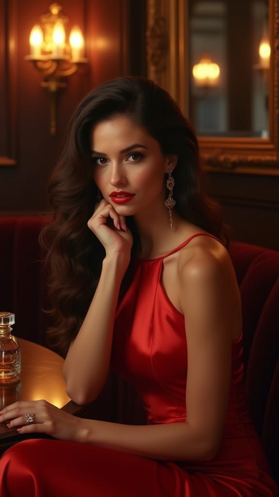 Hyper-Realistic Cinematic Portrait of Elegant Brunette Woman...