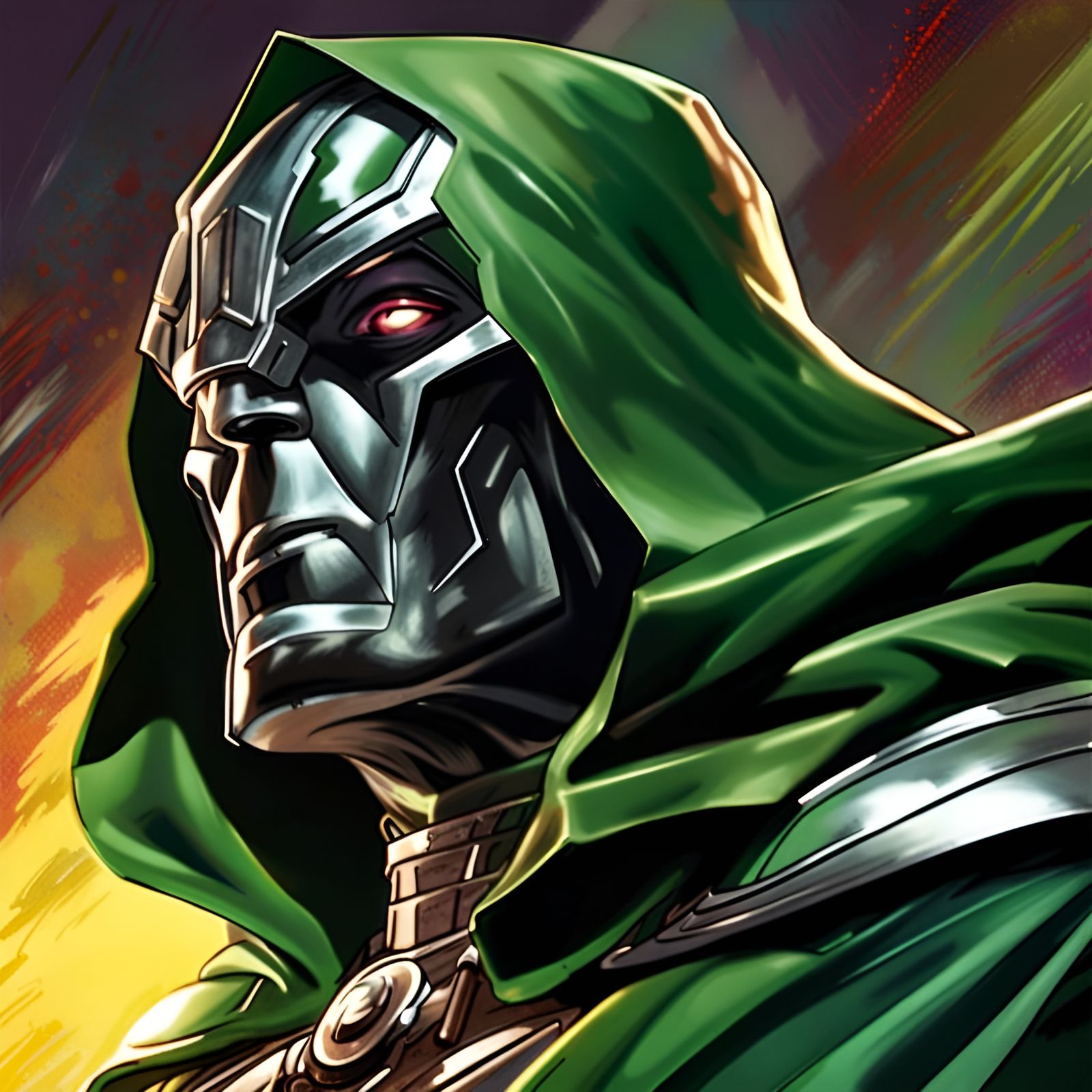 Hyperrealistic Doctor Doom Splash Art Portrait