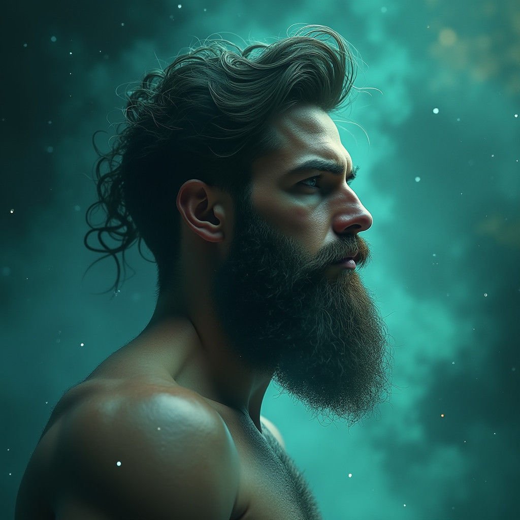 Majestic Man with Flawless Skin in Dreamlike Setting