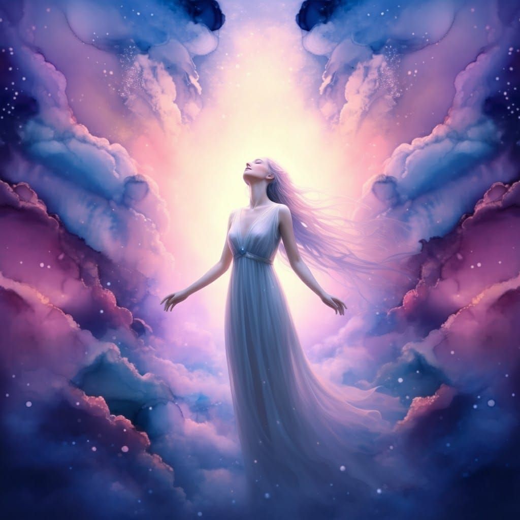 Ethereal Woman at Iridescent Portal