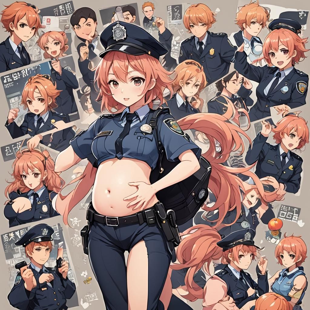 Pregnant Anime Police Officer with Peach Hair