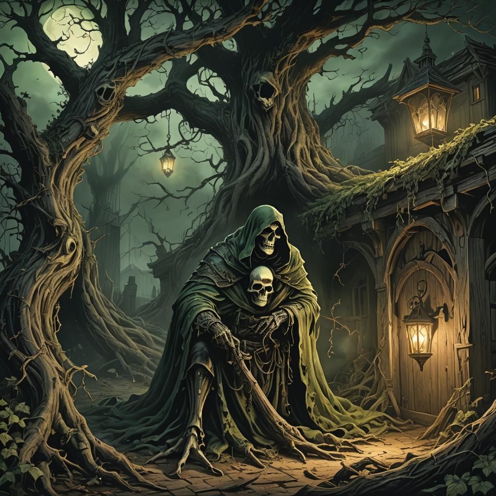 Chubby Reaper in Dark Fantasy Horror Style