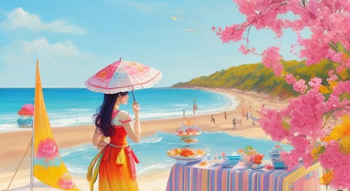 Beach Festival in Impasto Style