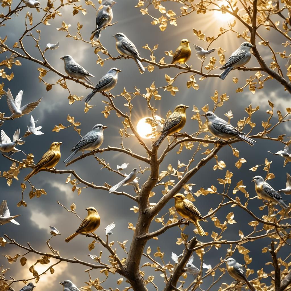 Golden and Silver Birds in Divine Light