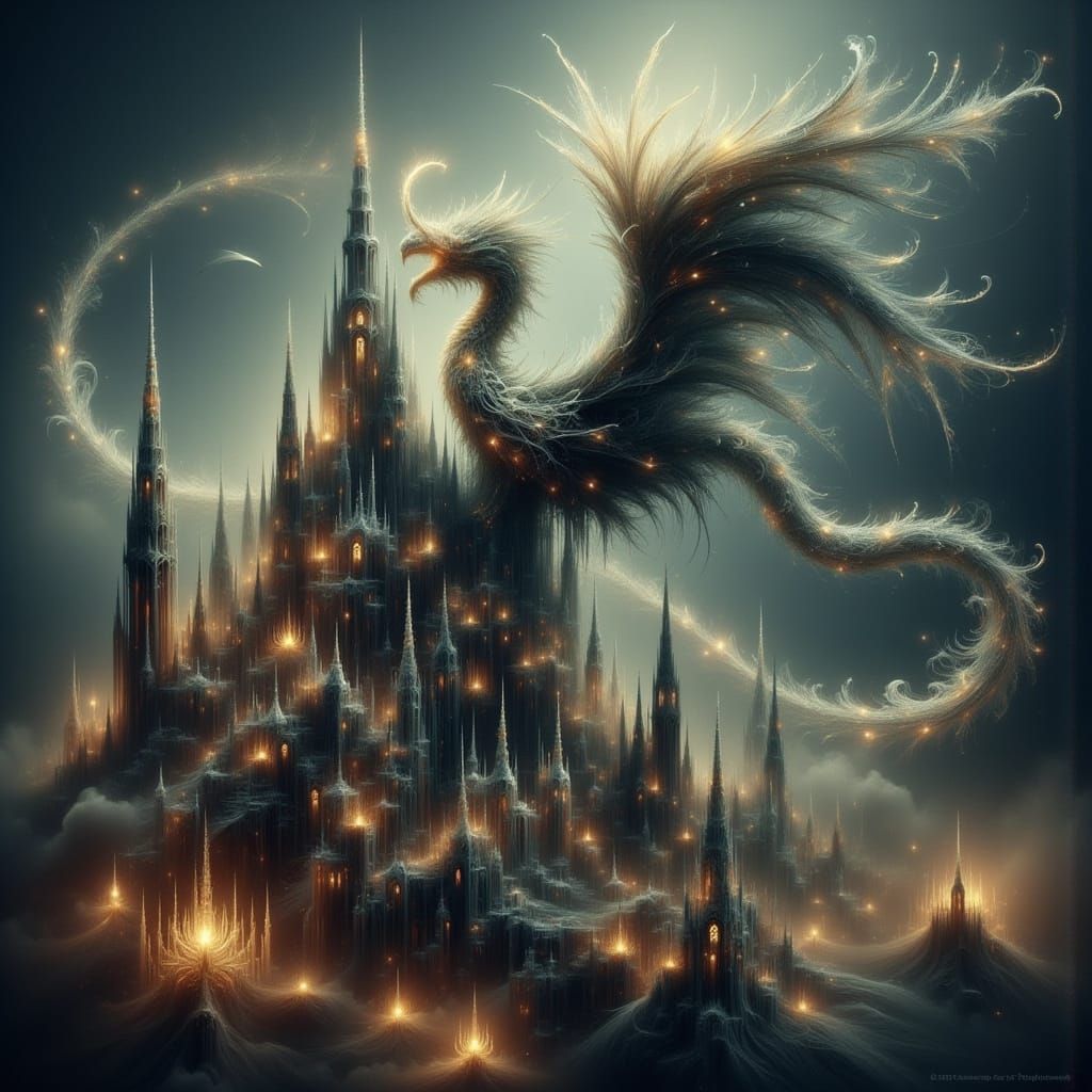 Ancient Obsidian Dragon on Gothic Cathedral