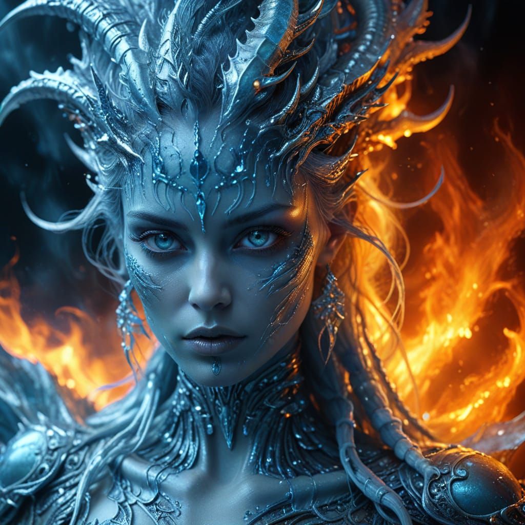 Goddess of Ice and Fire: Hyper-Realistic Portrait