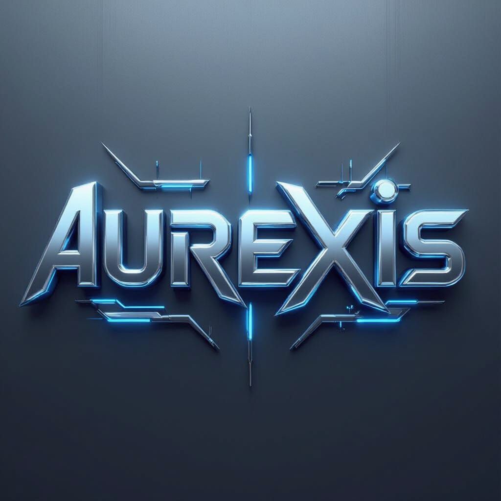 Aurexis Metallic Gradient Logo with Neon Blue Accents