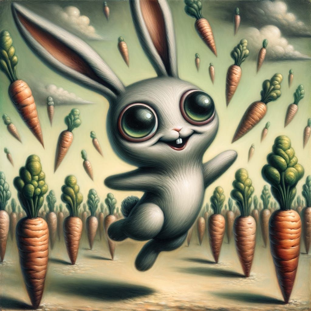 Joyful Rabbit Leaping in Dreamlike Carrot Field