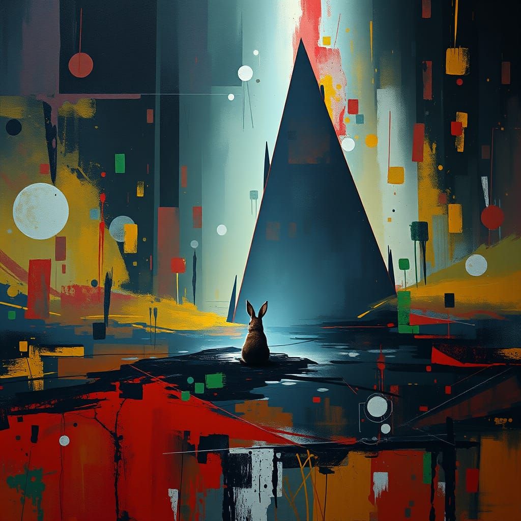 Rabbit in Abstract Expressionist Chaos