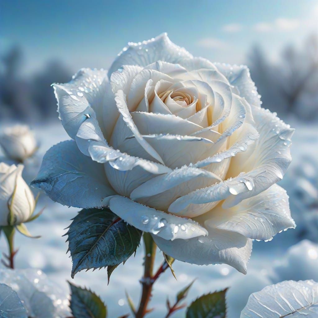 Icy White Rose in Winter Wonderland: Digital Art