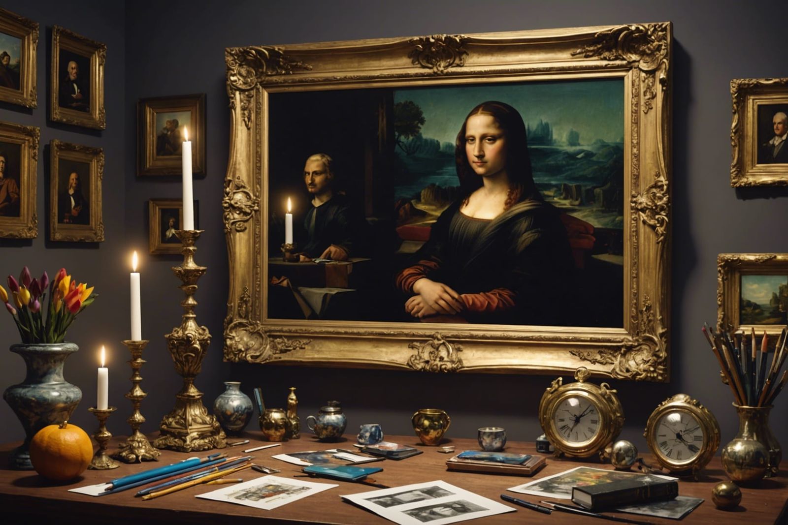 Diverse Artworks Showcase with Dynamic Lighting