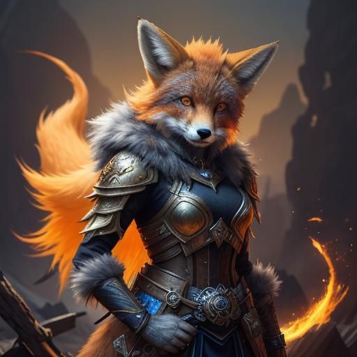 Scarred Fox and Kit in Fantasy Art