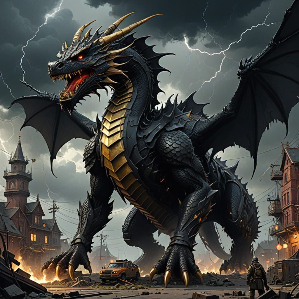 Black Dragon Destroying City