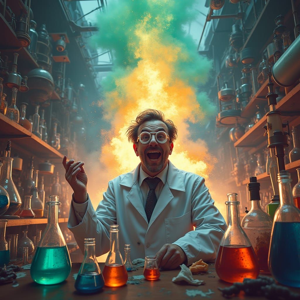 Mad Scientist in a Whimsical Laboratory