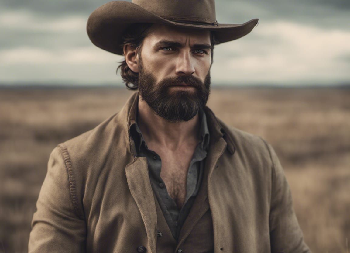 photo-realistic, handsome man, scars on his face, on the Plains and scruffy beard, 8k, photography