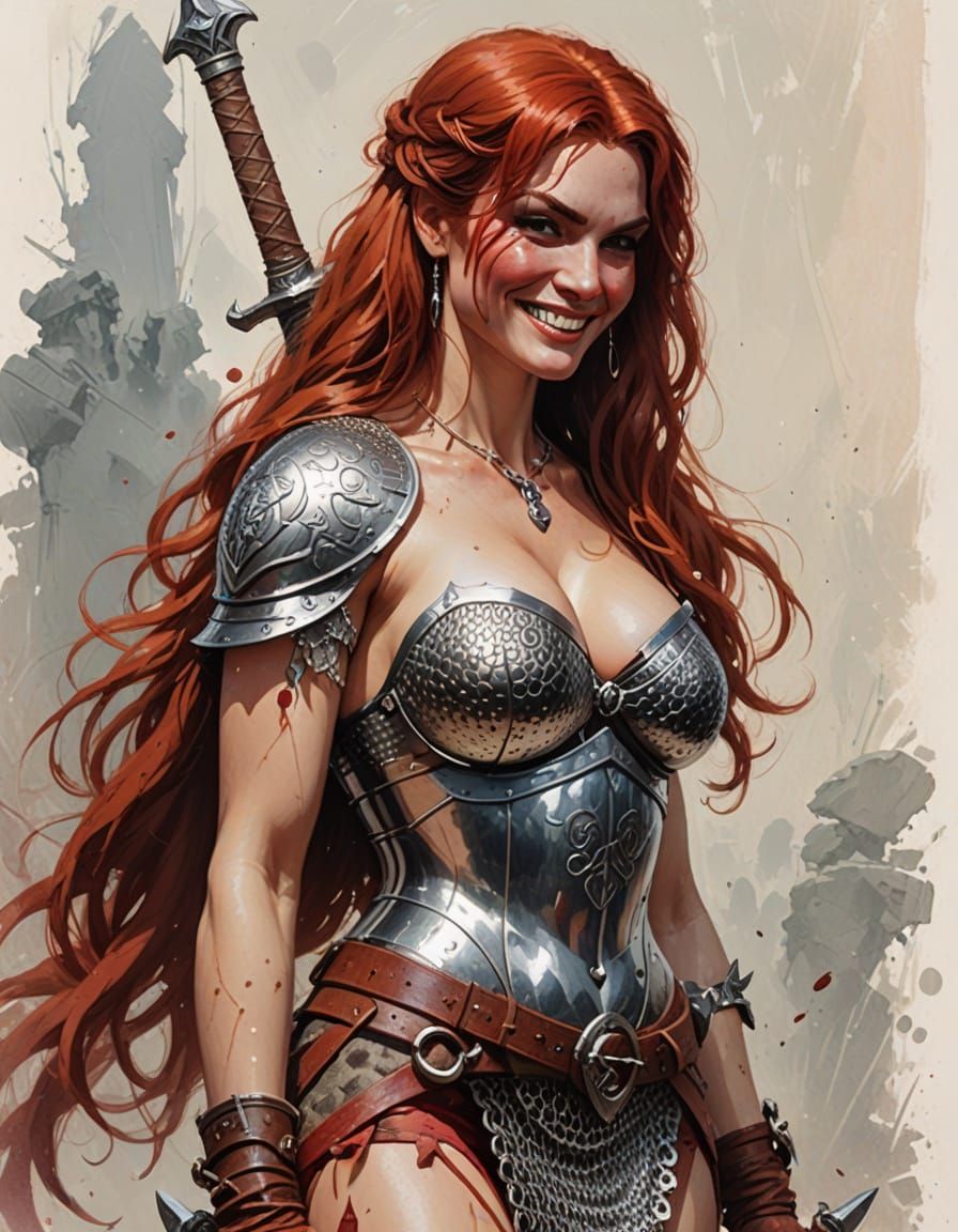 Vivacious Red Sonja in Luxurious Chainmail