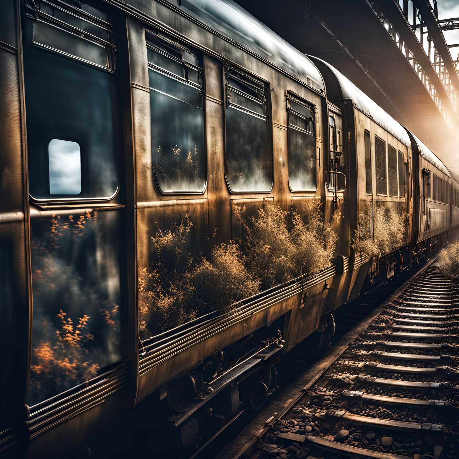 Hyperrealistic Double Exposure Train in HDR