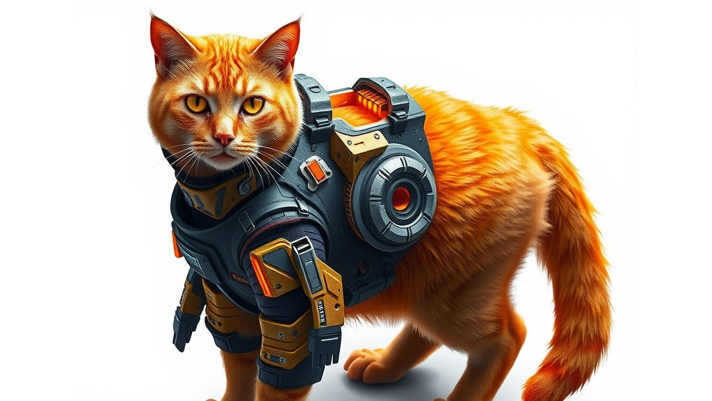 Cyberpunk Cat Soldier in Isometric View
