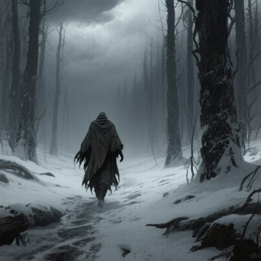 Dark Fantasy Forest Journey in Muted Tones