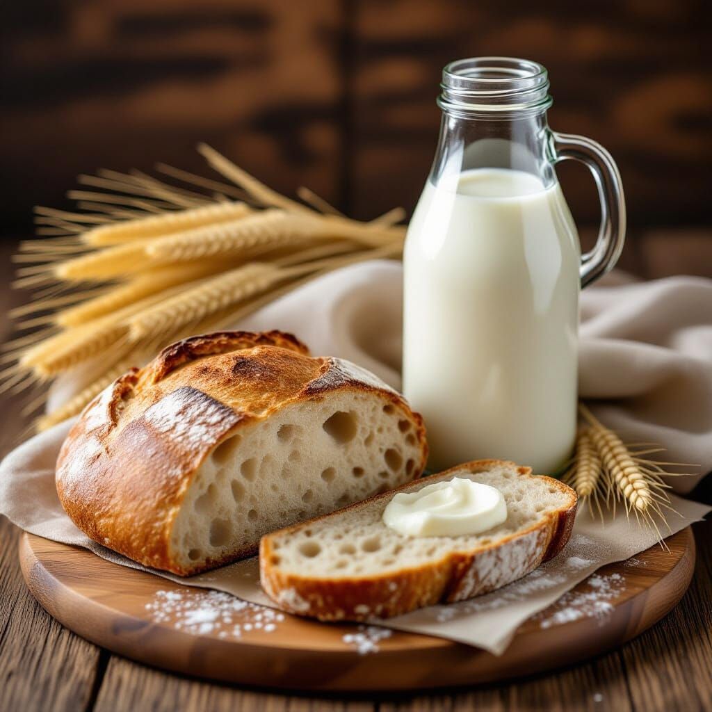 Bread Loaf and Kefir Bottle Made of Water