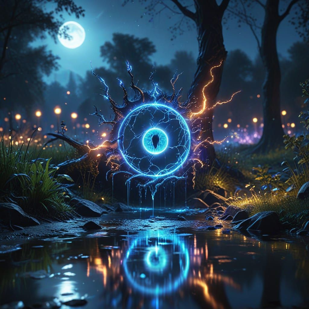 Bioluminescent Circuits Sparking in Aurora Landscape