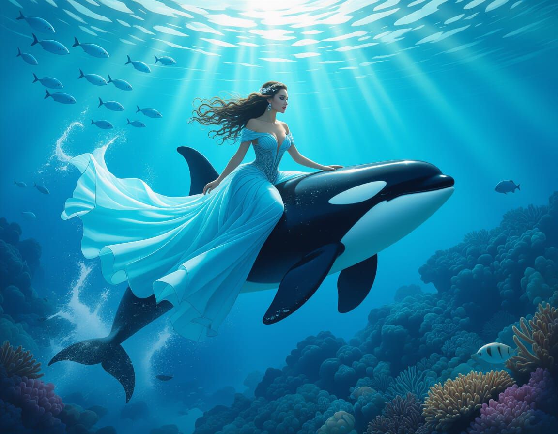 Sea Goddess on Orca Jumping from Water