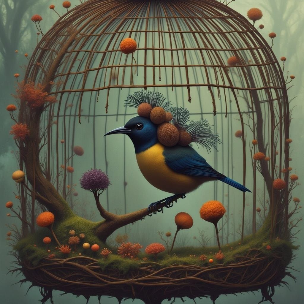 Elegant Bird in Intricate Birdcage