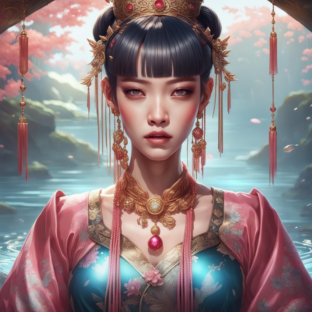 Chinese Princess Portrait with Intricate Jewelry